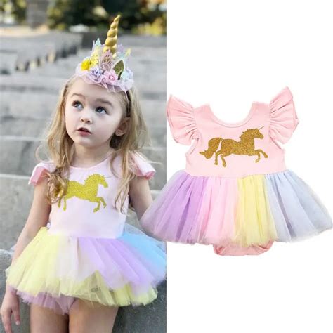 Cute Newborn Toddler Baby Girls Unicorn Dresses Lace Tutu Romper Fancy