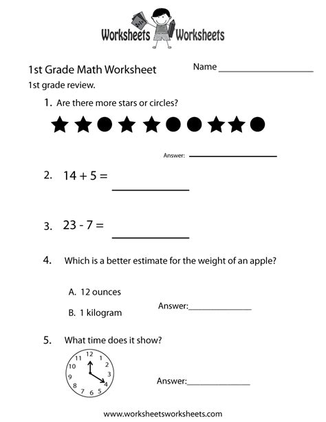 Free Printable First Grade Math Practice Worksheet