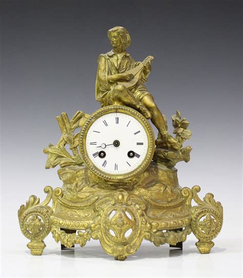 A Late 19th Century French Gilt Spelter Mantel Clock With Eight Day