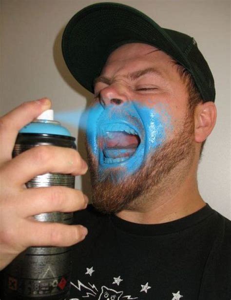 Irti Funny Picture 2486 Tags Guy Spraying Blue Spray Can Mouth