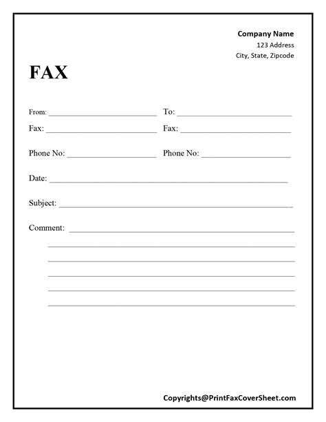 Generic Fax Cover Sheet Printable