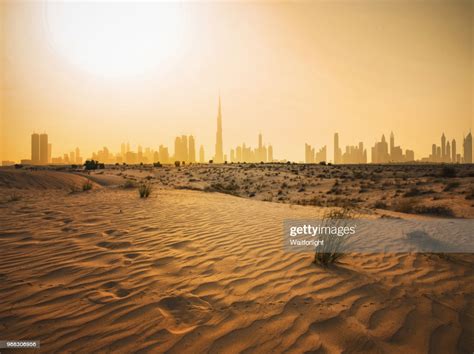 Dubai Urban Skyline In Desert High Res Stock Photo Getty Images
