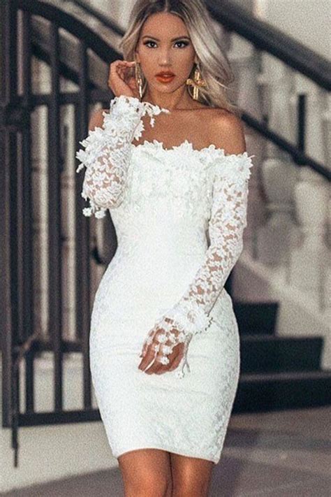 White Lace Bodycon Dress With Sleeves The Womens Sexycute Cheap