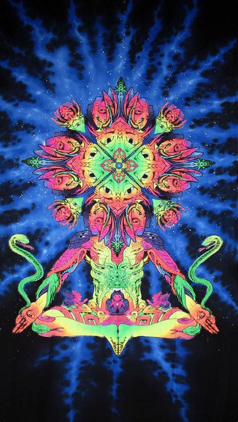 Psychedelic Art Meditation Uv Fluorescent Glow Print Fabric Backdrop