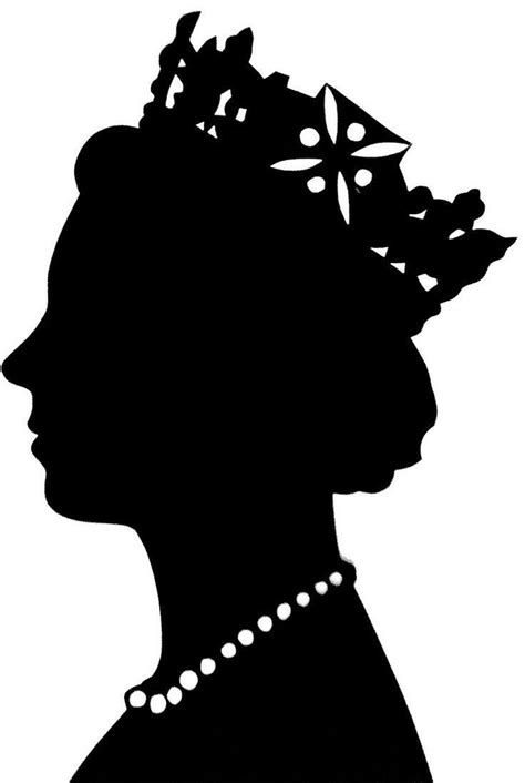 A Black And White Silhouette Of A Woman With Pearls On Her Head