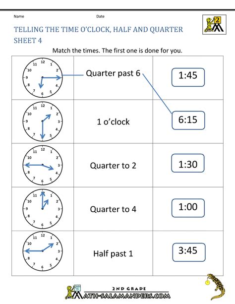 Time Worksheet Oclock Quarter And Half Past