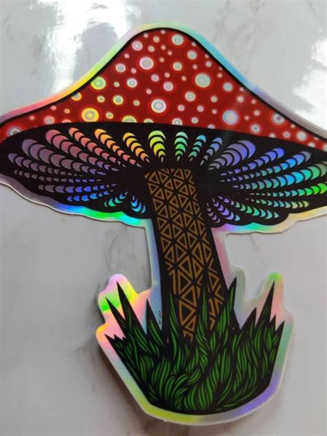 Holographic Magic Mushroom Vinyl Sticker Mushroom Drawing Vinyl