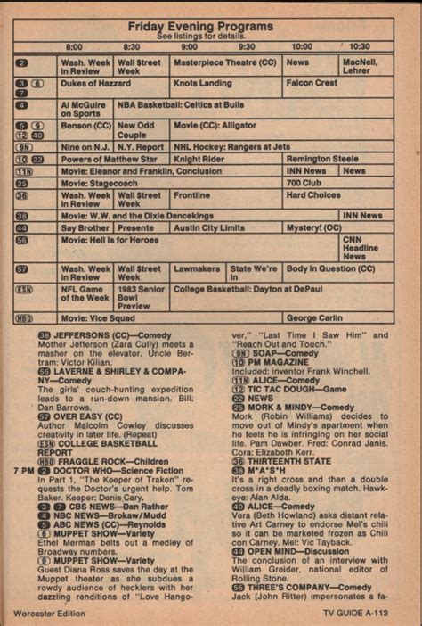 Example Of Tv Guide From 1983