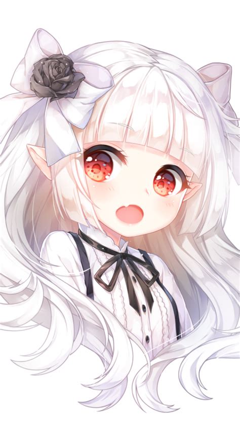 Download 750x1334 Anime Girl Chibi White Hair Elf Ears