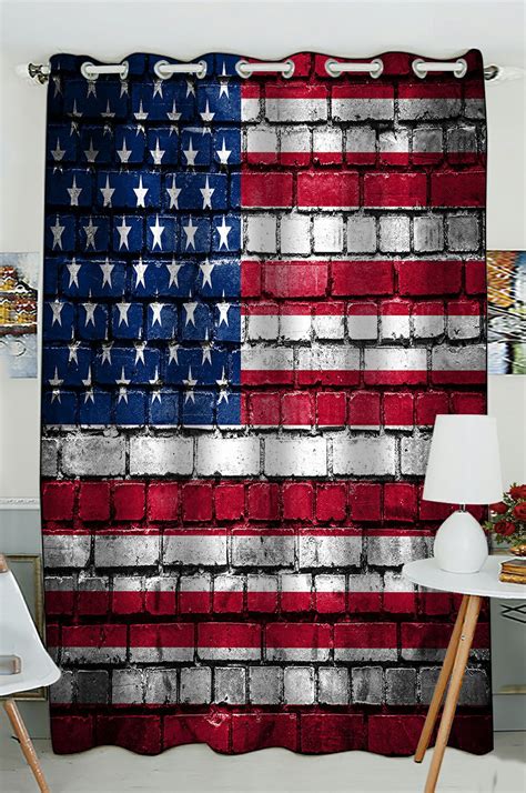 Phfzk American Flag Window Curtain Brick Wall With Flag Of United