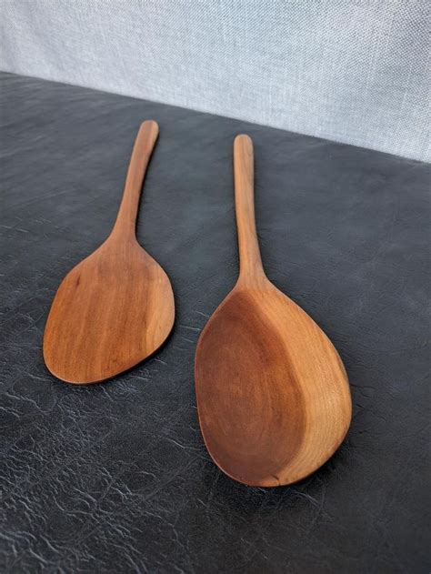 Hand Carved Cherry Wood Spoon And Spatula Set Wooden Utensil Etsy
