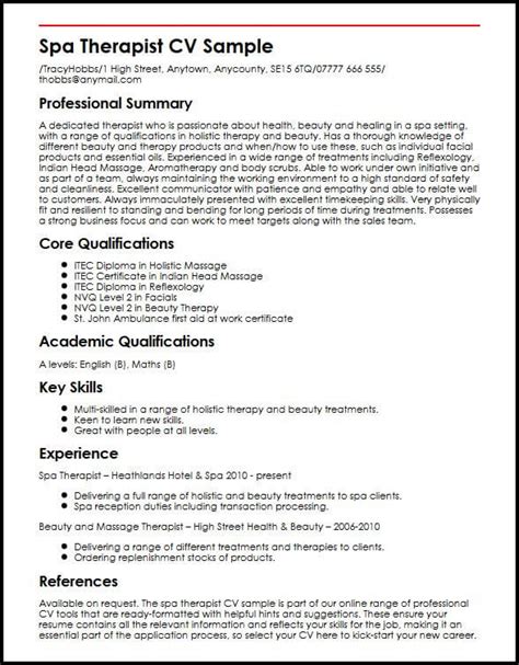 Spa Therapist Cv Examples Tips And Templates Myperfectcv