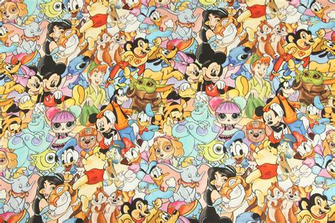 100 Cotton Fabric Disney Characters Cotton Fabric Cartoon Etsy