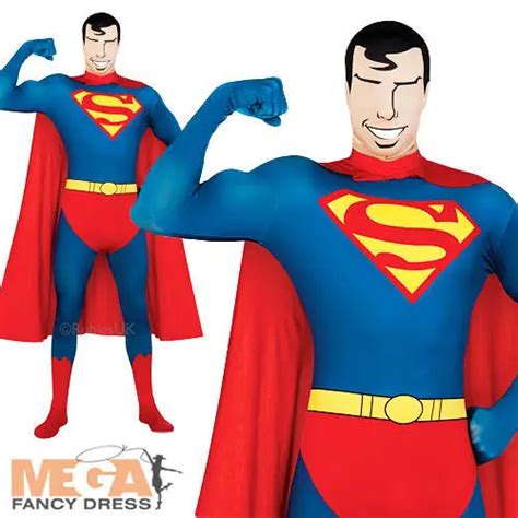 Superman 2nd Skin Mens Fancy Dress Dc Superhero Lycra Bodysuit Adults Costume 3270 Picclick