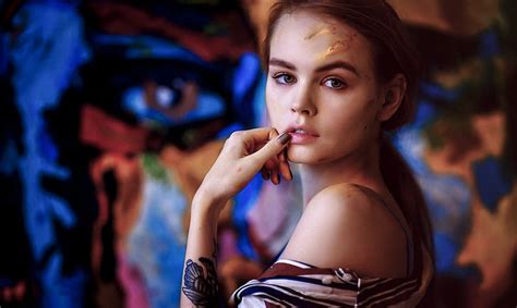Hd Wallpaper Anastasia Scheglova Paint Model Tattoo Finder On Lips
