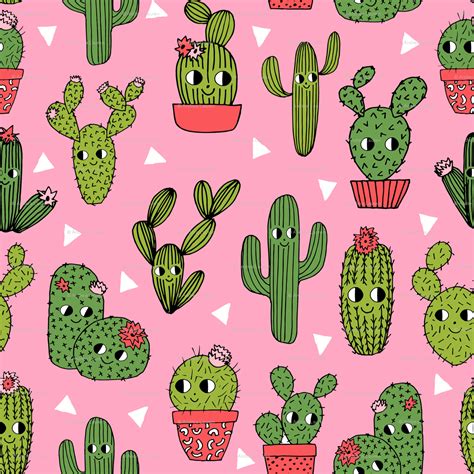 Cute Cartoon Cactus Wallpaper Kaktus Naadloze Schattige Fisuras