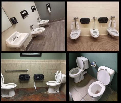 Four Different Pictures Of Toilets In A Bathroom With Black And White