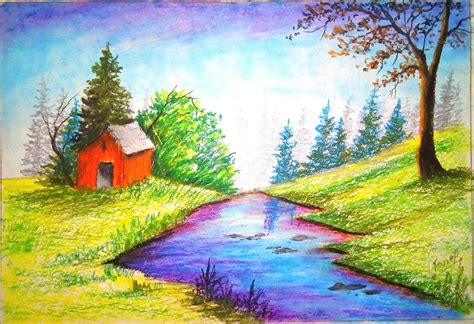 Beautiful Village Scene Drawing How To Draw Village Scenery Easy