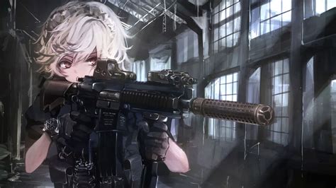 anime girl with gun background