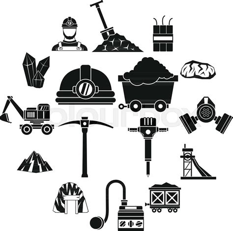 Miner Icons Set Simple Style Stock Vector Colourbox