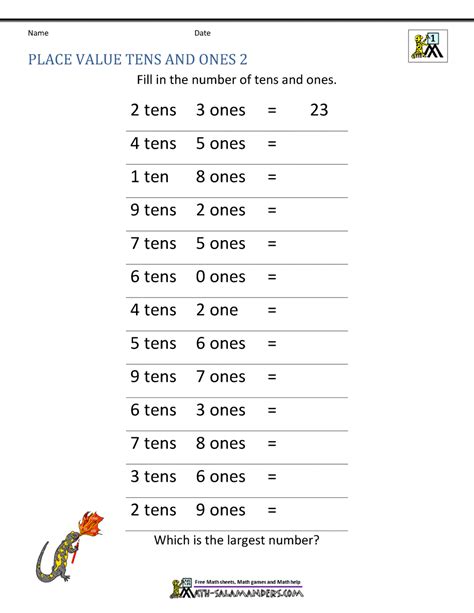 1st Grade Place Value Worksheets 2 Digit Numbers
