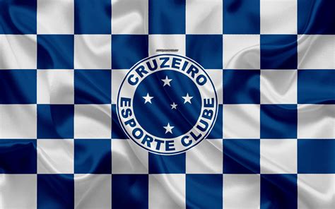Download Wallpapers Cruzeiro Fc 4k Logo Creative Art Blue White Checkered Flag Brazilian
