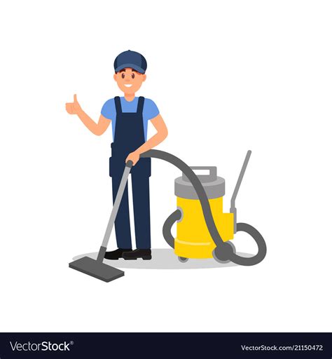 Smiling Man With Vacuum Cleaner Showing Thumb Up Vector Image