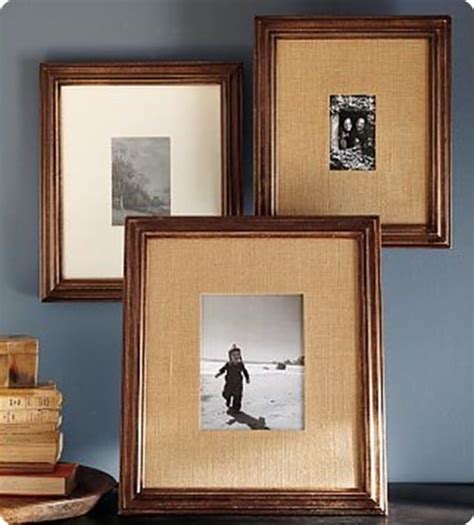 To make a picture frame, you'll need to assemble a cardboard mat, four wood or metal sides creating the outline of your frame, and the glass or plexiglass front used to protect the picture. Burlap Matted Hanging Frames