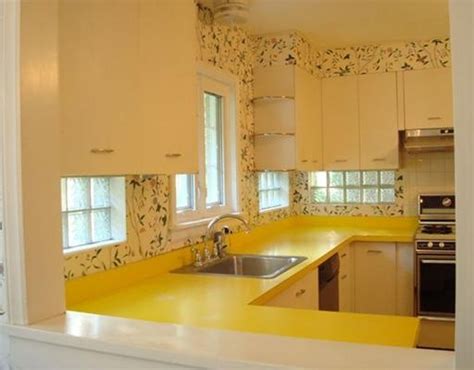 The quartzite used in these kitchen countertops remodeling is a medium variation of gold and yellows. Vintage kitchen with yellow countertops | Vintage Kitchen ...