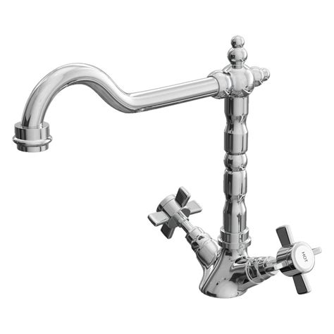 Classic Style Mono Kitchen Sink Mixer Tap With Cross Head Handles Chrome