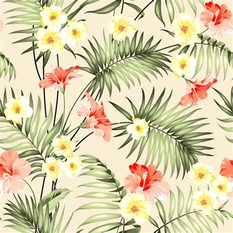 Seamless Tropical Flower Plant Vector Pattern Background — Stock