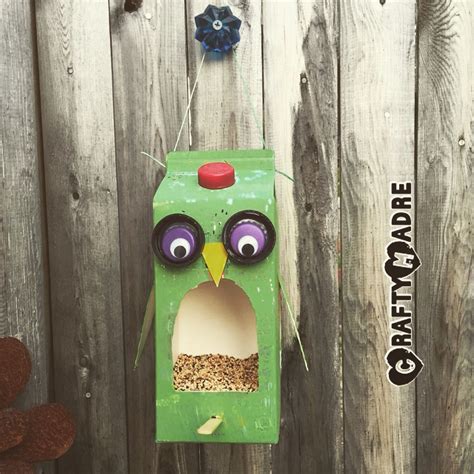 Upcycled Milk Carton Owl Bird Feeder Garden Crafts For Kids Bird