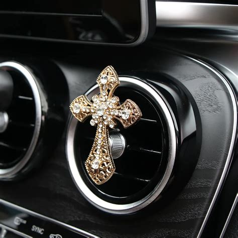 Jesus Cross Air Freshener Alloy Crystal Automotive Interior Decoration Vents Perfume Clip