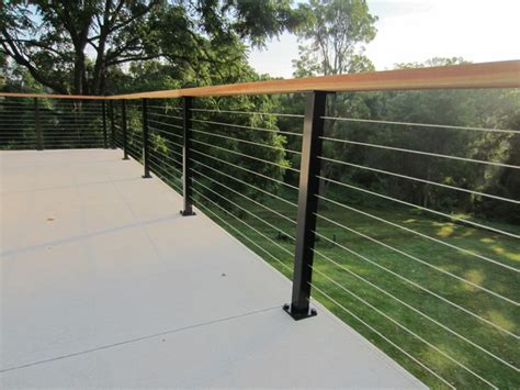 Black Aluminum Posts Wood Top Rail And Cable Infill In Malvern Pa