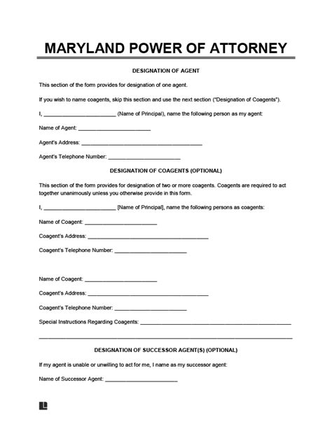 Printable Power Of Attorney Form Maryland