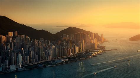 Hd Wallpaper Sunset City Skyscraper Hong Kong Cityscape
