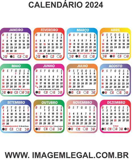 Grade Calendário 2024 Colorido Png Imagem Legal Em 2023 Calendário