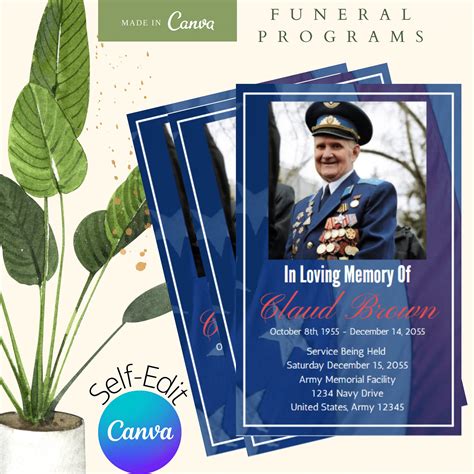 Veteran Funeral Program Military Obituary Template Etsy