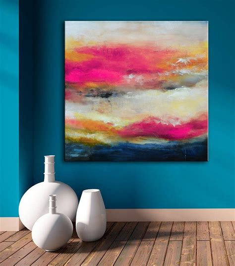 Pink Fuschia Abstract Print Pink Teal White Giclee Square Etsy