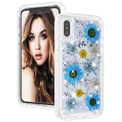 Shockproof Case For Iphone X Luxury Glitter Dried Natural Flower Girl Pc Tpu Clear Protector