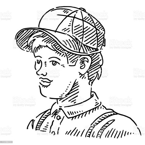 Handsome Man Baseball Cap Drawing Stock Illustration Download Image