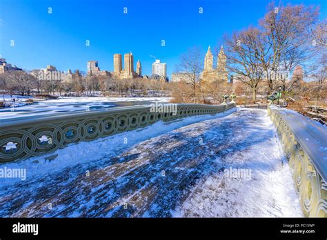 Bow Bridge In The Winter At Sunny Day Central Park Manhattan New