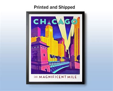 Chicago Wall Art Chicago Travel Poster Magnificent Mile Etsy