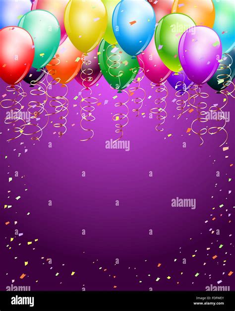 Festive Colorful Balloons As Top Border With Confetti Background Space