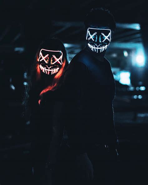 masks dark couple pair neon glow hd phone wallpaper pxfuel