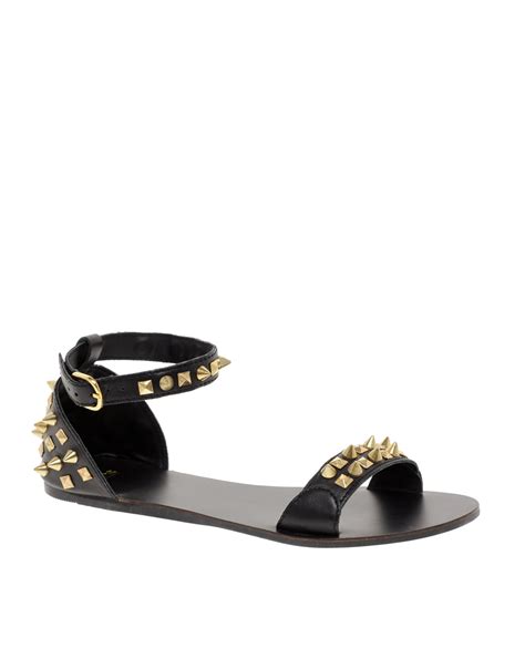 Asos Asos Fierce Leather Studded Flat Sandals In Black Lyst
