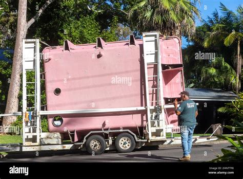 Fibreglass Swimming Pool Being Delivered To A House In Sydney Australia