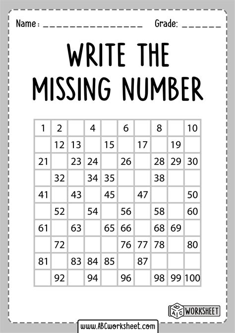 Print Missing Numbers Worksheets From 50-100