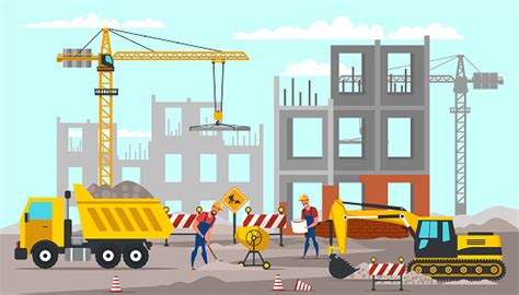 Building Construction Flat Vector Illustration Stock Illustration