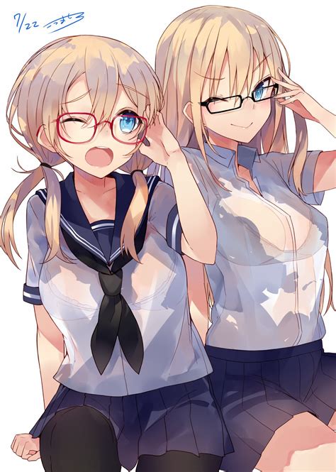 Fondos De Pantalla Ilustraci N Rubia Pelo Largo Anime Chicas Anime Ojos Azules Gafas